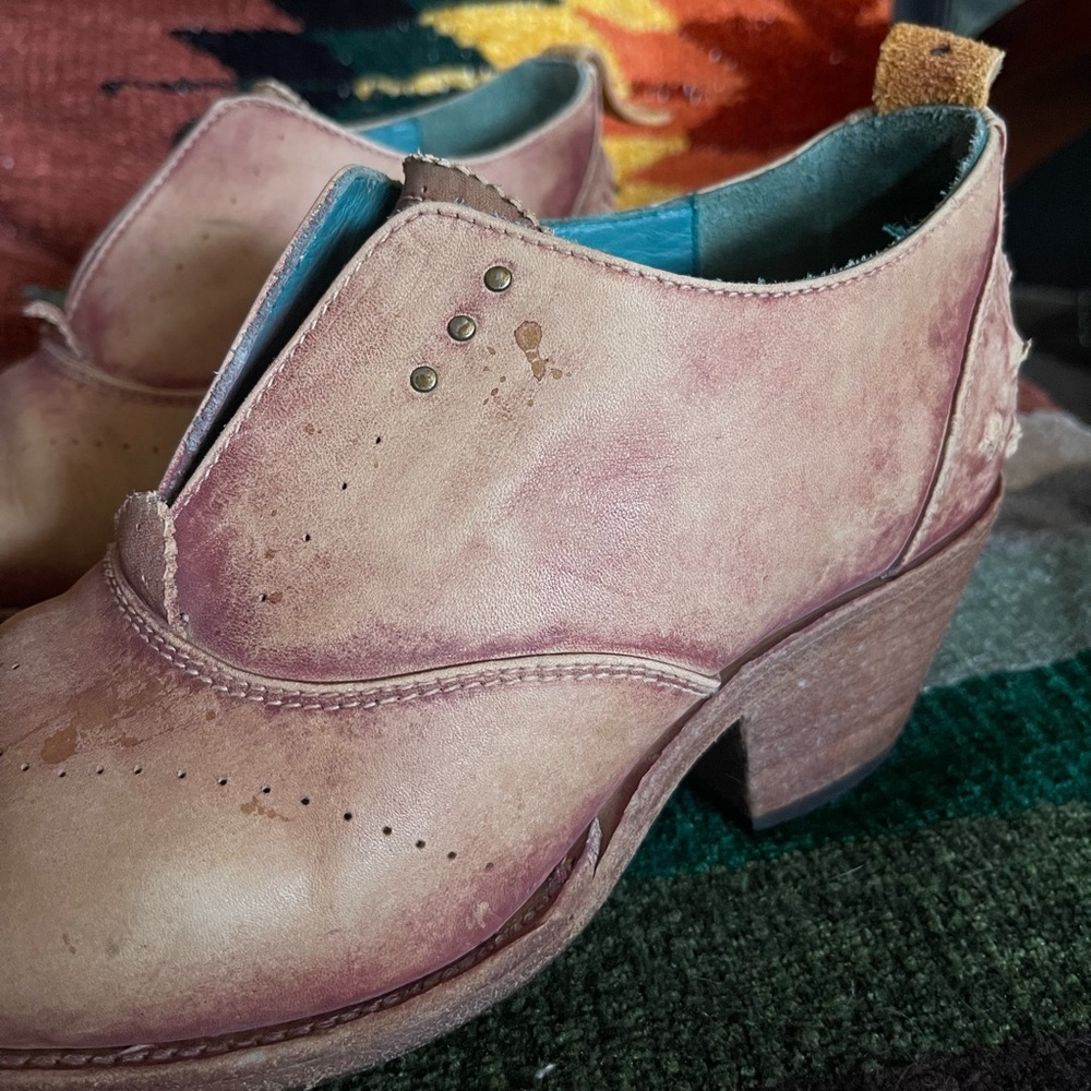 Pskaufman Ladies Boot Sidewalk Laceless Oxford Natural Lea Wine Playa Wash sz 9 - Picture 2 of 8
